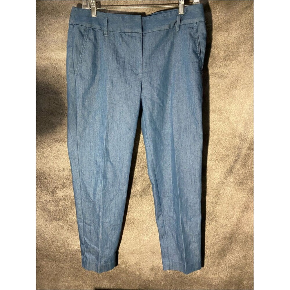 LOFT Outlet Women's Chambray Dress Pants Size 6 Blue Woven Ankle Trousers 26.5”